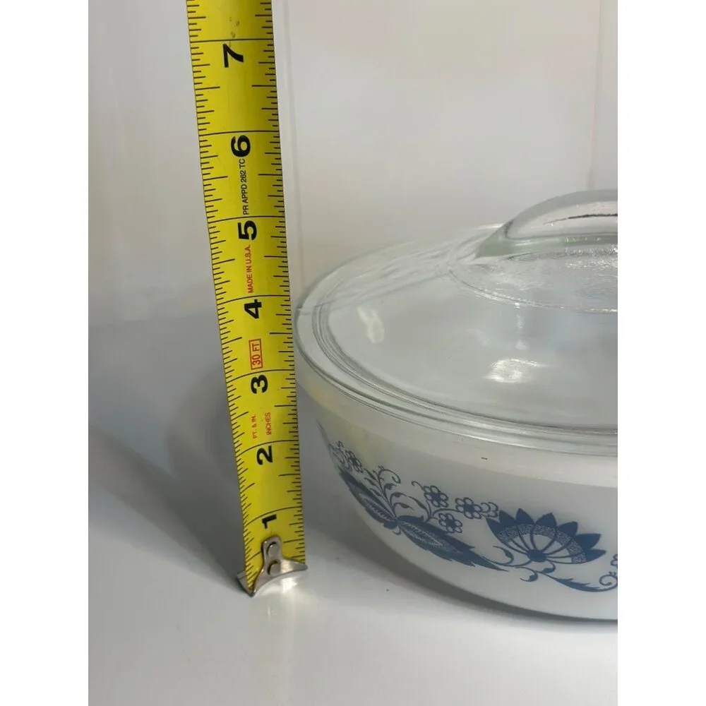 VTG‎ Glasbake White Blue Floral Casserole Dish Oven Safe Lid Serving Bakeware